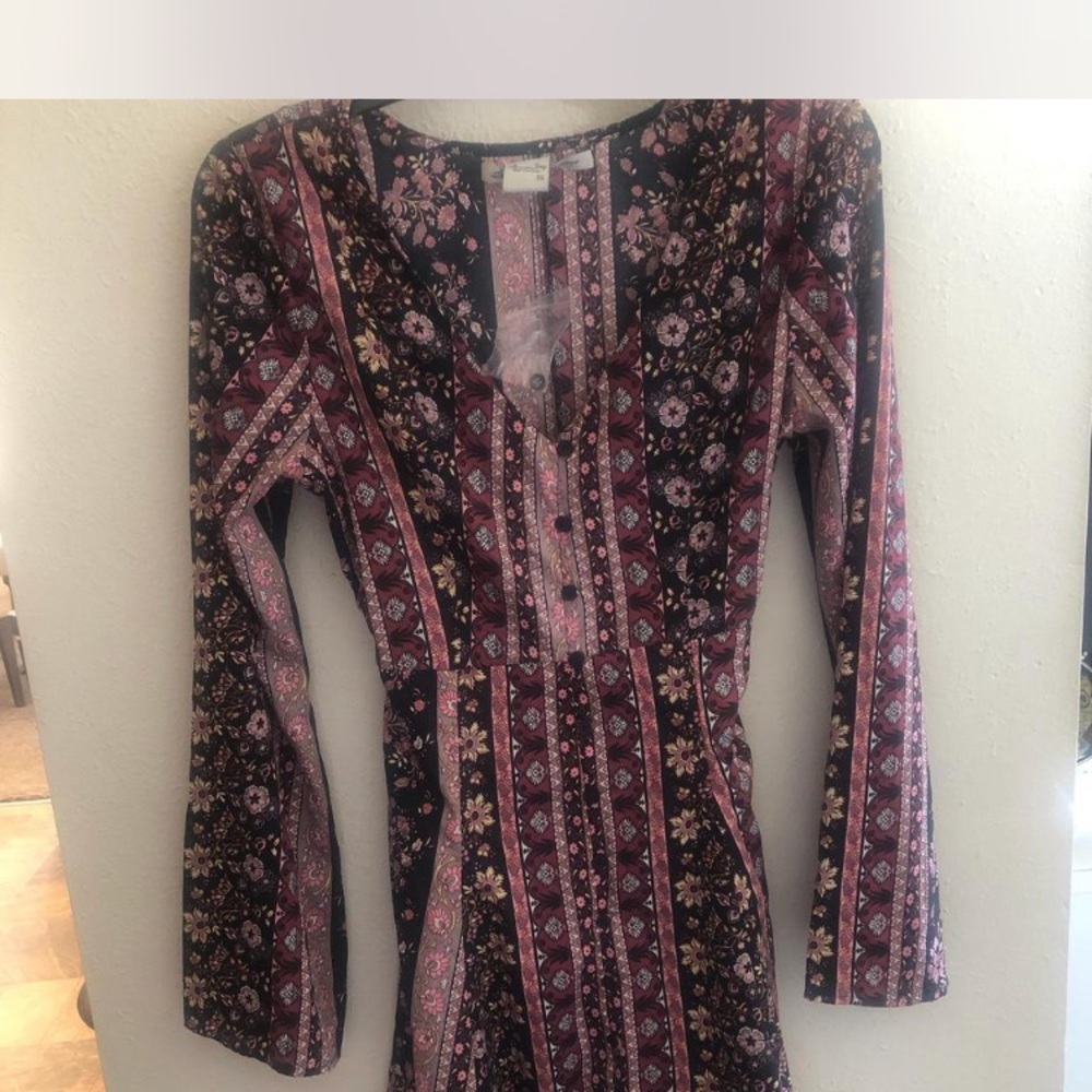 American Rag Burgundy and Pink Patterned Long Sleeve Dress